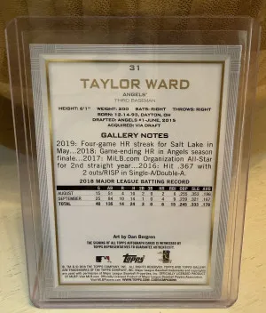 2019 Topps Gallery Taylor Ward #31 Autograph back
