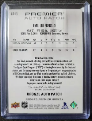 Emil Lilleberg Premier Auto Patch Rookie /249 back