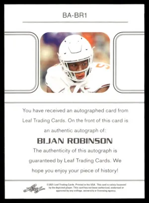 2022 Leaf Ultimate Draft #BA-BR1 Bijan Robinson Emerald Spectrum #/35 back