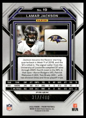 2022 Panini Prizm #19 Lamar Jackson Pandora #/400 back