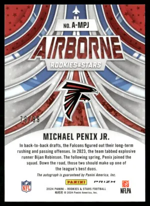 2024 Panini Rookies & Stars #A-MPJ Michael Penix Jr. Airborne Signatures #/99 back