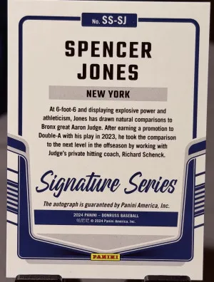 2024 Panini Prizm Spencer Jones #SS-SJ Sensational Signatures Auto Yankees RC SP back