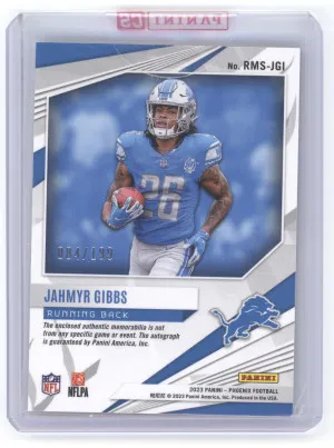 2023 Panini Phoenix Rising Rookie Jahmyr Gibbs #RMS-JGI Material Sigs RC 084/199 back