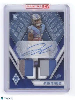 2023 Panini Phoenix Jahmyr Gibbs #RAD-JG Prime Blue Dual Jersey Auto 06/50 RC front