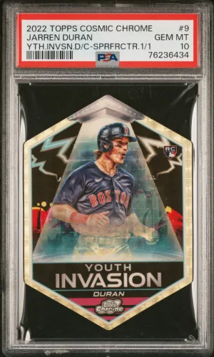2022 Topps Cosmic Chrome Jarren Duran Youth Invasion D/C Superfractor 1/1 PSA 10 front