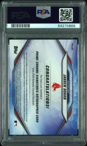2020 Bowman Chrome Prime Chrome Auto Jarren Duran Orange Refractor /25 PSA 10 back