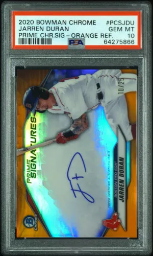 2020 Bowman Chrome Prime Chrome Auto Jarren Duran Orange Refractor /25 PSA 10 front