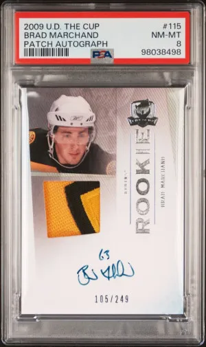 2009 The Cup Brad Marchand Rookie Patch Auto /249 PSA 8 front