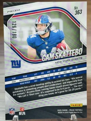 2025 Prizm Cam Skattebo #363 Pigskin /180 RC - New York Giants back