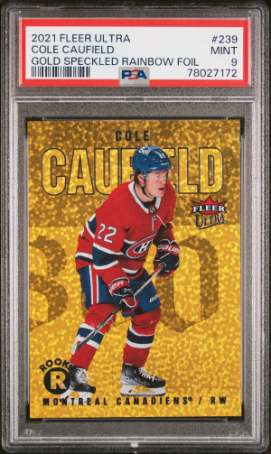 Cole Caufield 2021 Upper Deck Fleer Ultra Gold Speckled Rainbow Foil RC front