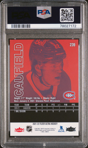 Cole Caufield 2021 Upper Deck Fleer Ultra Gold Speckled Rainbow Foil RC back