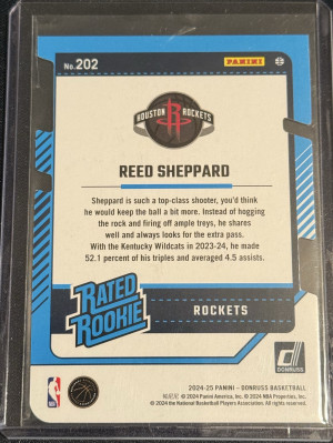 Reed Sheppard Rookie 2024-25 Donruss #202 Press Proof Silver Die Cuts Rockets #/75 back