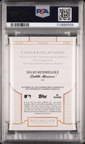 2024 Topps Definitive Collection Defining Images Autograph Collection Julio Rodriguez Defining Img Au Coll-Purple back