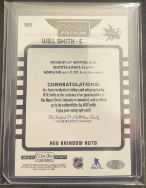 Will Smith Red Rainbow Platinum Rookie Auto back