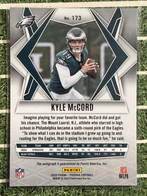 2025 Phoenix Kyle McCord Silver Pandora Autograph back