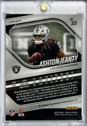 2025 Panini Prizm Ashton Jeanty Silver Auto Rookie back