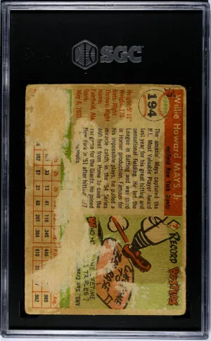 1955 Topps Willie Mays #194 SGC 1 back