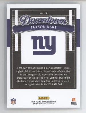 2025 Panini Donruss Football Jaxson Dart #14 Downtown RC back