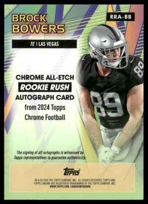 2024 Topps Chrome #RRA-BB Brock Bowers All-Etch Rookie Rush Auto Refractor back