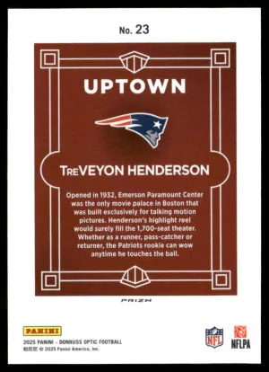2025 Donruss Optic #23 TreVeyon Henderson Uptown back