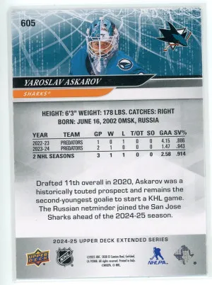 2024-25 Upper Deck #605 Yaroslav Askarov Exclusives /100 back