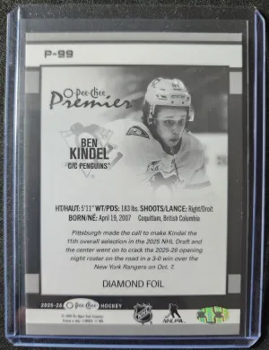 Ben Kindel O-Pee-Chee Premier Diamond Foil /75 Rookie back