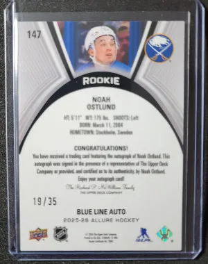 Noah Ostlund Allure Blue Line Auto Rookie /35 back