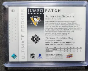 Rutger McGroarty Ultimate Rookies Jumbo Patch Auto /15 back