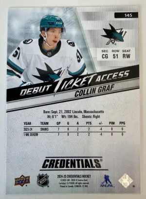 2024 Upper Deck Credentials Debut Ticket Access Collin Graf Rookie /999 back