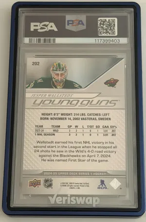 2024 Upper Deck Jesper Wallstedt Young Guns PSA 9 back