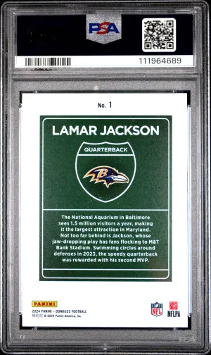 2024 Panini Donruss Downtown! Lamar Jackson PSA 9 back
