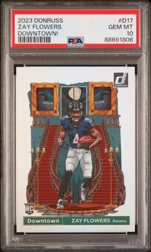 2023 Panini Donruss Downtown! Zay Flowers PSA 10 front