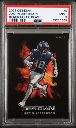 2023 Panini Obsidian Black Color Blast Justin Jefferson PSA 9 front