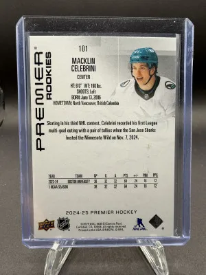 Macklin Celebrini 196/399 Premier Rookies back