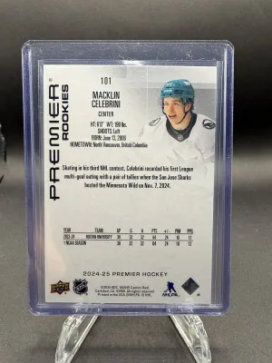 Macklin Celebrini Premier Rookies 095/399 back