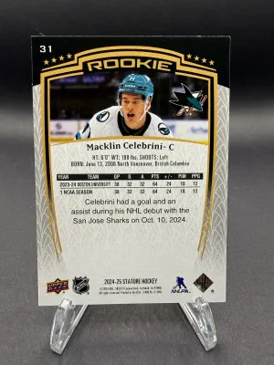 Macklin Celebrini Stature Rookie 392/999 2024-25 back
