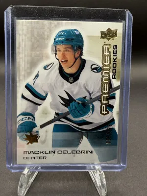 Macklin Celebrini Premier Rookies Gold 025/199 front