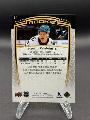 Macklin Celebrini Stature Rookie 121/999 back