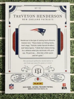 2025 National Treasures Rookie Dual Materials Gold /35 Treveyon Henderson back
