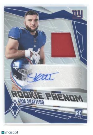 2025 Panini Phoenix Rookie Phenom Jersey Auto Cam Skattebo Silver 073/149 front