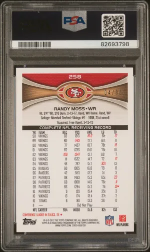 Randy Moss 2012 Topps #258 Orange /86 PSA10 GEM MT SF 49ers back