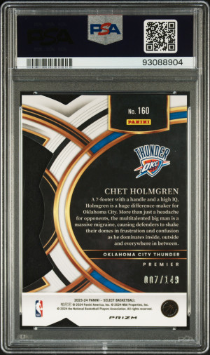 2023 Panini Select Chet Holmgren Die-Cut White Prizm /149 PSA 10 back