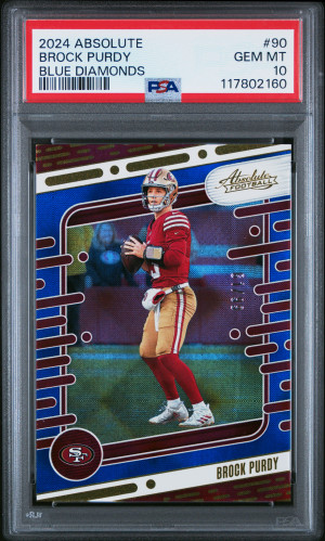 2024 Panini Absolute Brock Purdy Blue Diamonds /99 PSA 10 front