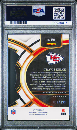2023 Panini Select Travis Kelce Die-Cut Orange Prizm /399 PSA 10 back
