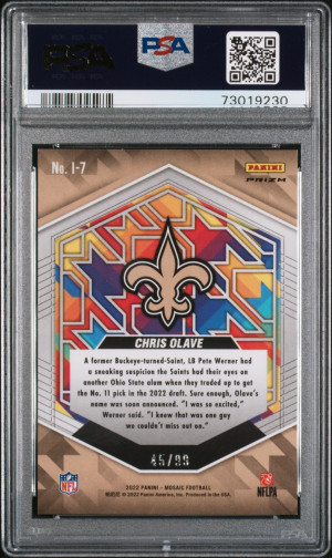 2022 Panini Mosaic Introductions Chris Olave Intrdctns-Blue Mosaic /99 PSA 10 back
