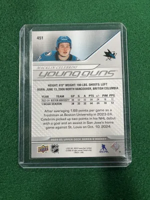 Macklin Celebrini Upper Deck Young Guns back