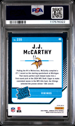 2024 Panini Donruss Optic Jj Mccarthy Purple Shock back
