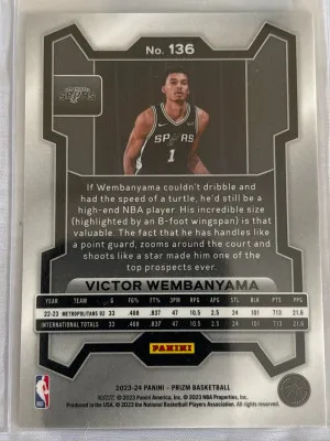 Victor Wembanyama 2023-24 Panini Prizm Rookie Card back