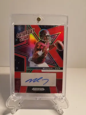 2025 Prizm Draft Michael Vick Saturday Star Red Auto /100 front