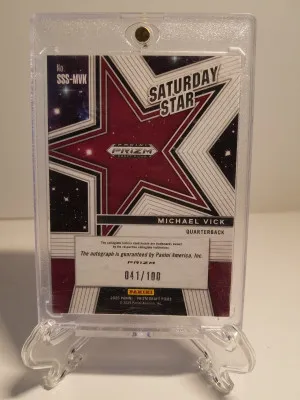 2025 Prizm Draft Michael Vick Saturday Star Red Auto /100 back